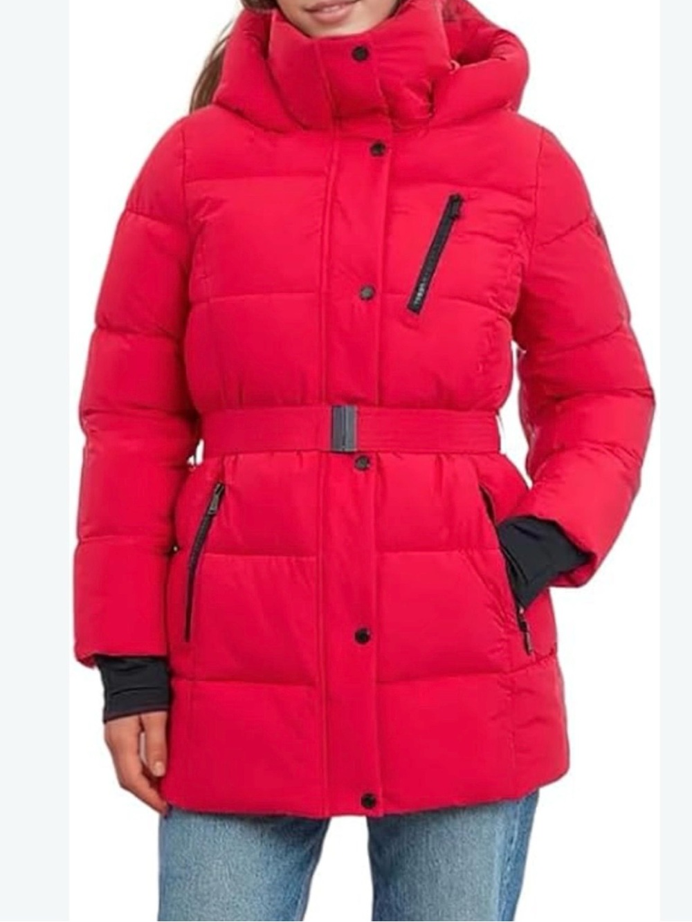 Bcbg generation premium performance Women's Red Puffer Belted Coat size medium